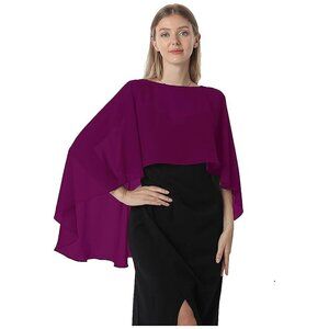 Capelets for Women Chiffon Cape Shawls and Wraps-Fuchsia